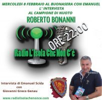 Con il campione di nuoto Fiamma Oro Roberto Bonanni e i maestri Giarratano parrucchieri dei Vip Radio L’Isola Che Non C’è