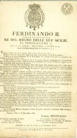 24 novembre 1838 Decreto RdS per la rinnovazione del titoli di rendita sui terreni ex-feudali della provincia di Lecce