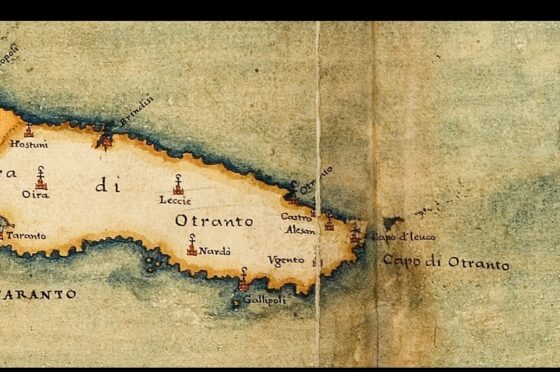 Mappa del Cartaro il Regno di Napoli del 1613, particolare del Salento